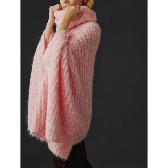 Anthropologie Pastel Pink Oversized Turtleneck Poncho Sweater OS - Picture 2 of 8